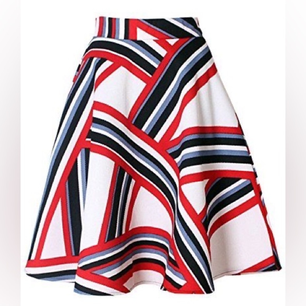 VINTAGE STRIP GRAPHIC PATTERNED HIGH WAIST SKIRT